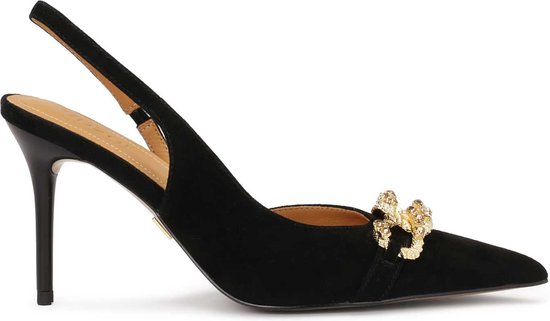 Elegant suede pumps decorated with chain