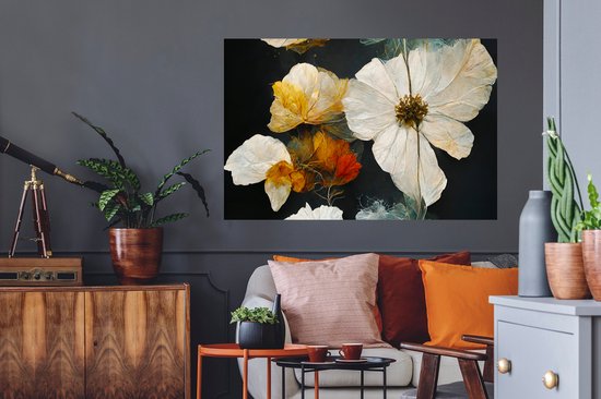 Stickers muraux - Film autocollant - Fleurs - Plantes - Zwart - Wit - 120x80 cm - Film adhésif - Stickers muraux Chambre d'enfant - Papier peint autocollant - Papier peint autocollant - Film autocollant