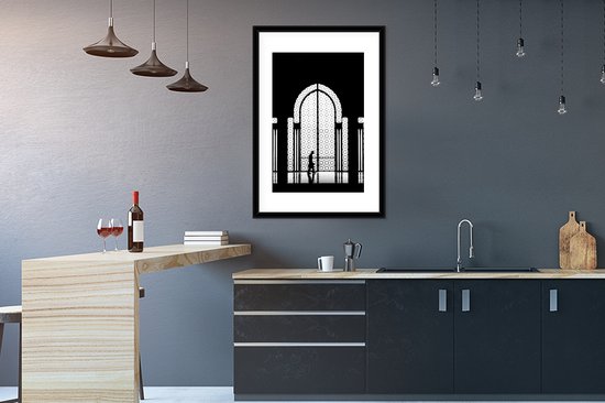 Cadre photo avec poster - Zwart - Wit - Fenêtre - Homme - 60x90 cm - Cadre poster