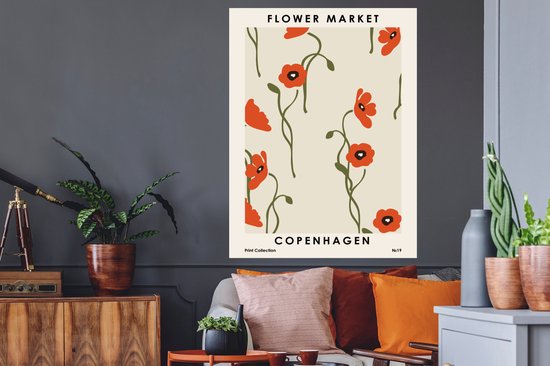 Muurstickers - Sticker Folie - Bloemen - Copenhagen - Rood - Pastel - 90x120 cm - Plakfolie - Muurstickers Kinderkamer - Zelfklevend Behang - Zelfklevend behangpapier - Stickerfolie