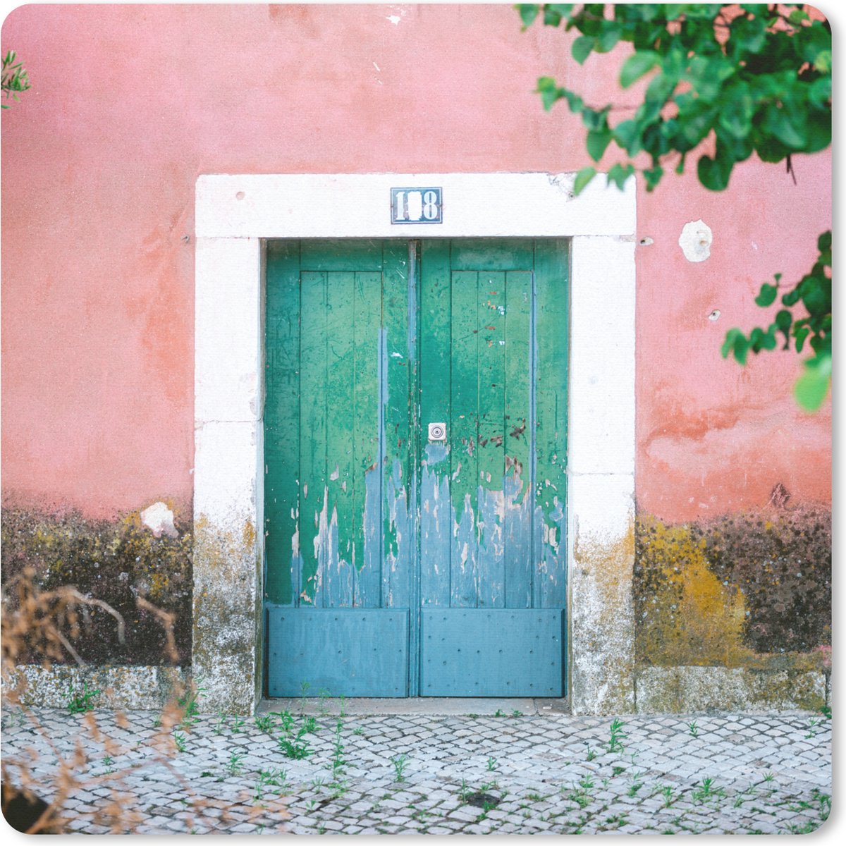 Muismat 20x20 cm - Mousepad Deur - Groen - Roze - Verf - Muismatten