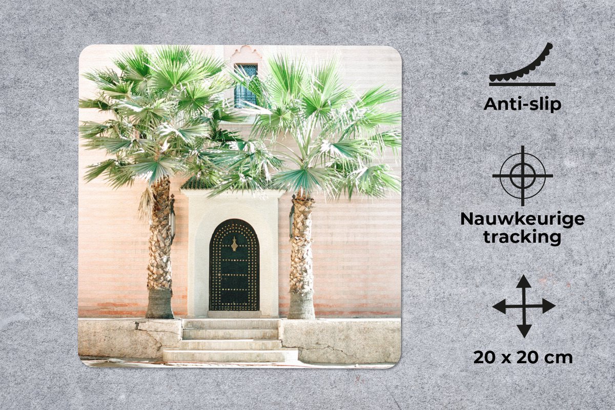 Muismat 20x20 cm - Mousepad Deur - Marrakesh - Palmboom - Wit - Tropisch - Muismatten
