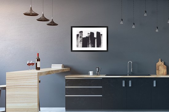 Cadre photo avec affiche - Peinture - Abstrait - Zwart - Wit - 60x40 cm - Cadre pour affiche