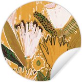 WallCircle - Muurstickers - Behangcirkel - Bloemen - Geel - Kleuren - Planten - ⌀ 140 cm - Muurcirkel - Zelfklevend - Ronde Behangsticker
