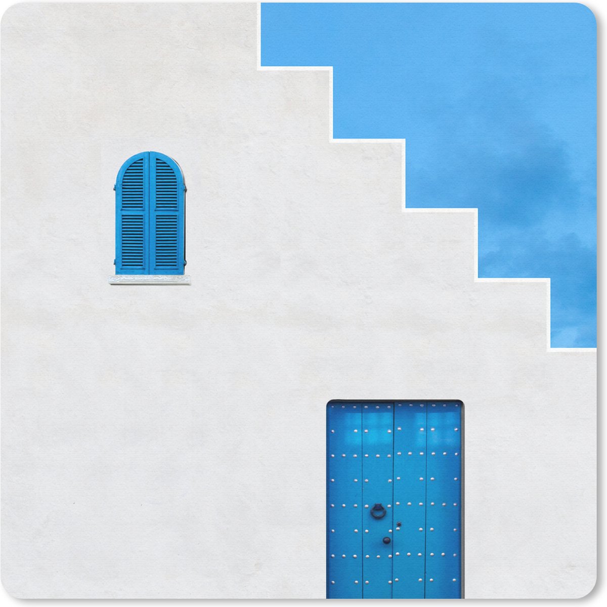 Muismat 30x30 cm - Mousepad Huis - Blauw - Wit - Deur - Muismatten
