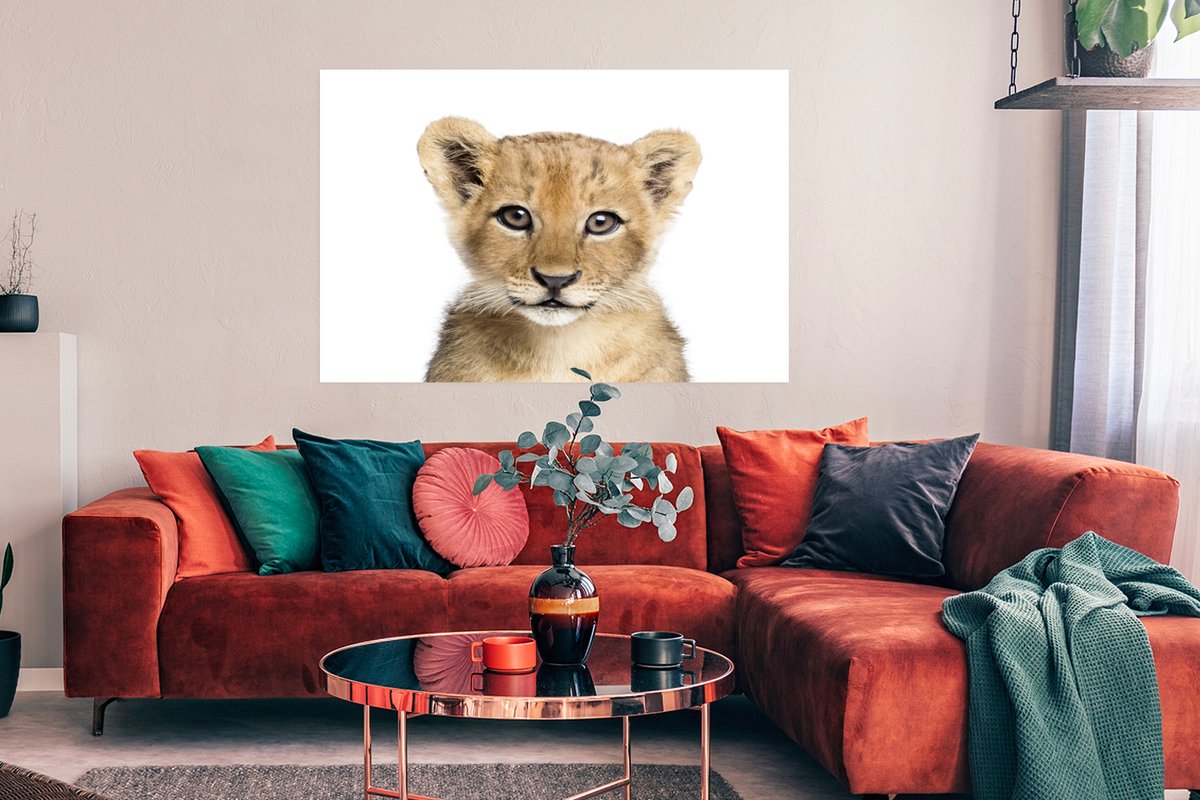 Poster Leeuw - Dieren - Natuur - Wit - 120x90 cm