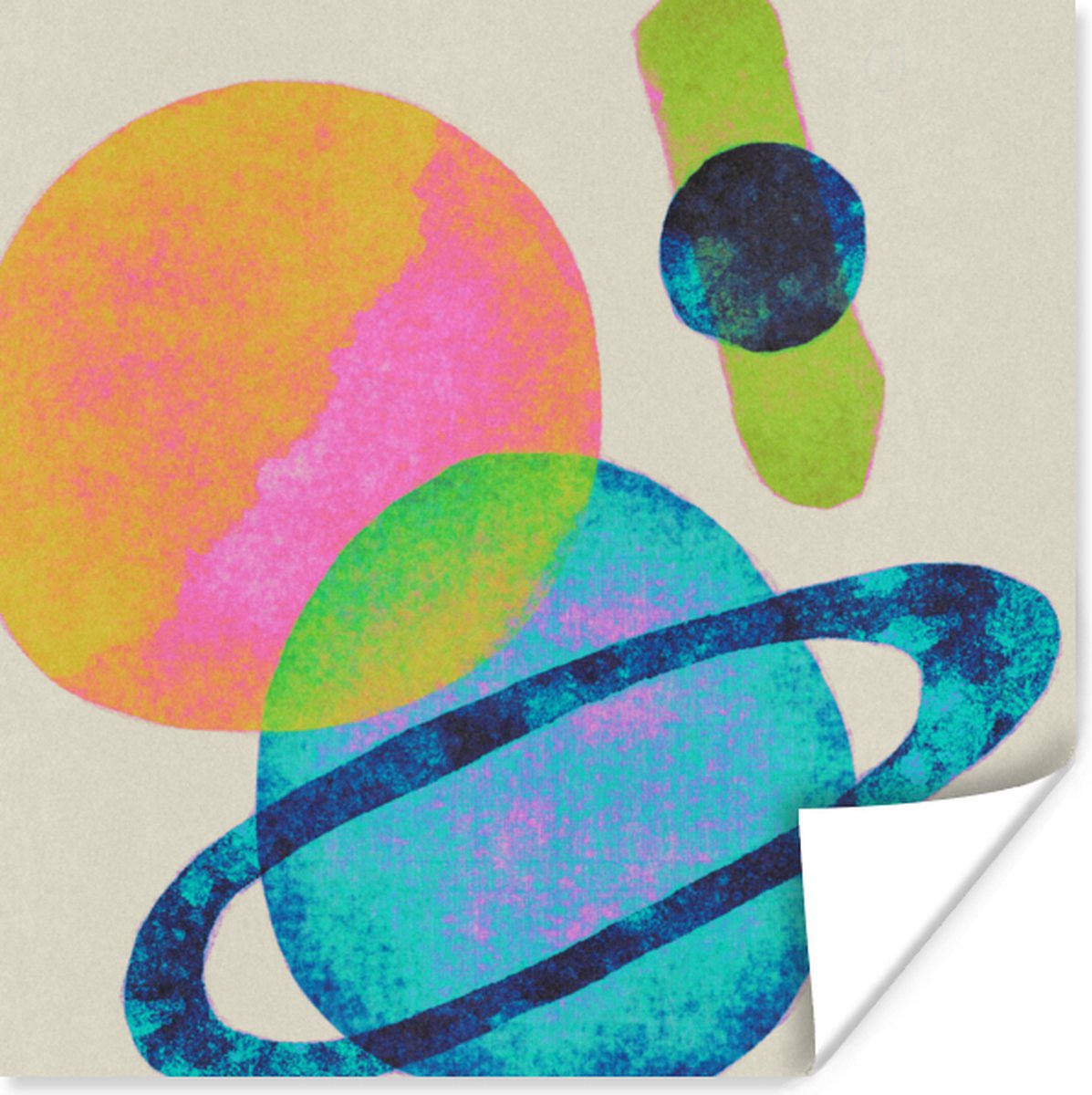 Poster Planeten - Abstract - Neon - Verf - 75x75 cm