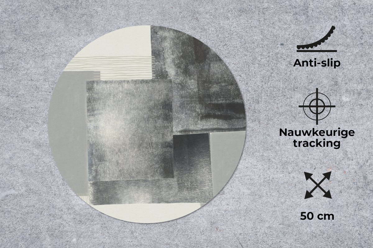 Muismat rond 50x50 cm - Mousepad Abstract - Grijs - Zwart - Kubus - Ronde muismatten