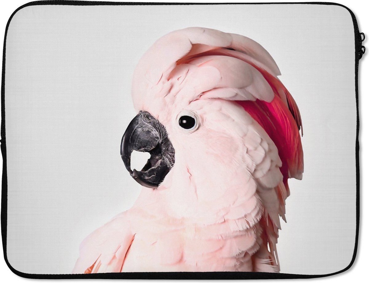 Laptophoes 17 inch - Kaketoe - Roze - Dieren - Natuur - Laptop sleeve - Binnenmaat 41x28 cm - Zwarte achterkant