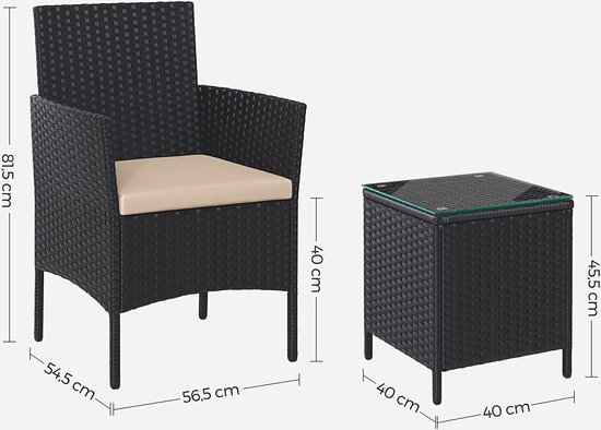 SONGMICS Balkonmeubels, set van 3, tuinmeubelset, van PE-polyrotan