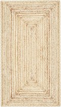 Nora Handgeweven jute tapijt, loper, 110 x 60 cm groot, gevlochten als deurmat voor de voordeur binnen of buiten, keukenloper in de hal, badkamer of keuken