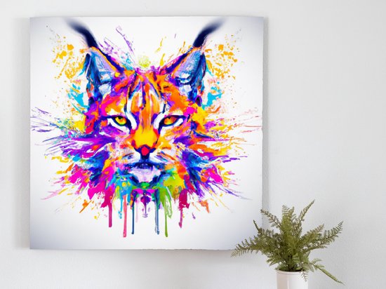 Fiery Prismatic Lynx kunst - 30x30 centimeter op Canvas | Foto op Canvas - wanddecoratie