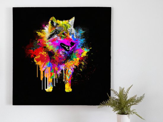 Fiery wolf in technicolor | Fiery Wolf in Technicolor | Kunst - 40x40 centimeter op Canvas | Foto op Canvas