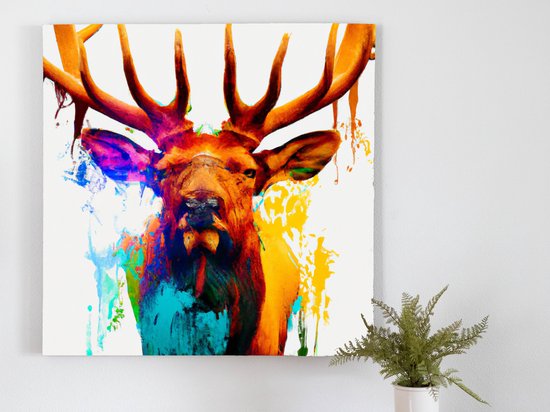 Colorful elk explosion | Colorful Elk Explosion | Kunst - 60x60 centimeter op Canvas | Foto op Canvas