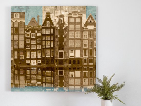 Retro Amsterdam kunst - 100x100 centimeter op Canvas | Foto op Canvas - wanddecoratie