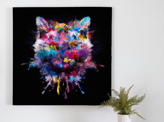 Rainbow feline frenzy | Rainbow Feline Frenzy | Kunst - 60x60 centimeter op Canvas | Foto op Canvas - wanddecoratie schilderij