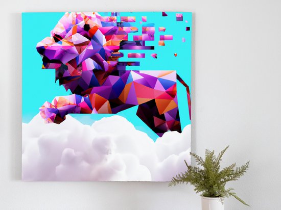 Cloud Jumping Lion kunst - 100x100 centimeter op Canvas | Foto op Canvas - wanddecoratie