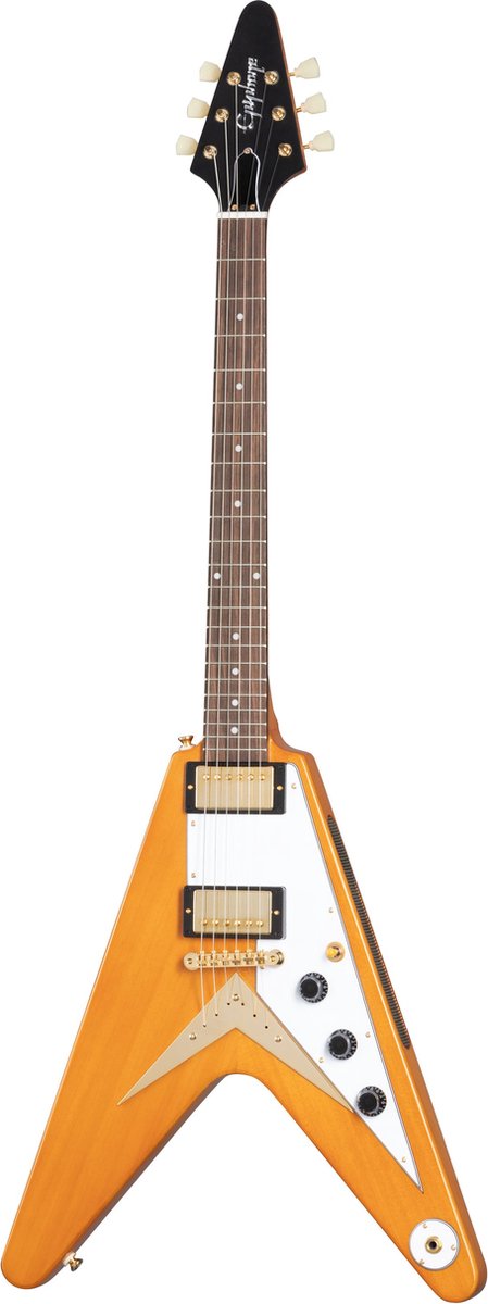 Epiphone 1958 Korina Flying V White Pickguard elektrische gitaar met koffer