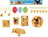 Bing het konijn - Feestpakket - Versiering - Verjaardag - Kinderfeest – Vlaggenlijn – Ballonnen - Happy Birthday slinger - Plafonddecoratie swirl hangers - Bordjes - Servetten – Tafelkleed - Uitdeelzakjes.