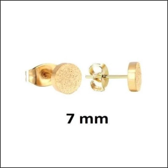 Aramat jewels ® - Oorbellen- zweerknopjes-rond-chirurgisch staal-sandblasted-goudkleurig-7mm