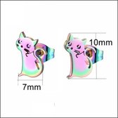 Aramat jewels ® - Regenboog zweerknopjes poes oorbellen chirurgisch staal 10x7mm