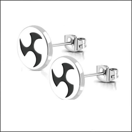Aramat jewels ® - Ronde oorbellen ster ninja emaille zwart staal 8mm