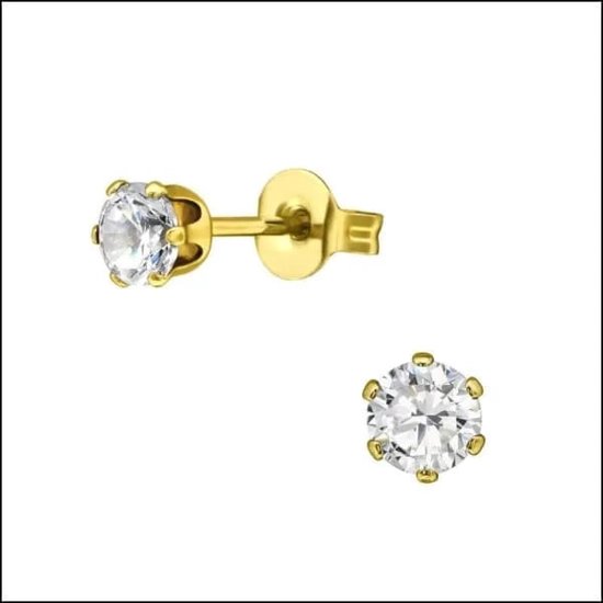 Aramat Jewels ® – Zirkonia oorbellen – 5mm – Staal – Goudkleur – Transparant