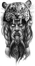 Zeus met witte ogen en Tijger Sleeve Tattoo | Tijdelijke tattoo sleeve volwassenen | Neptattoo | Zeus with white eyes and Tiger Temporary Tattoo | 21,0 cm x 11,4 cm