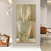 Allernieuwste.nl® Canvas Schilderij Creme Beige Zen Boeddha - Boedha Modern - Poster - 40 x 80 cm - Kleur