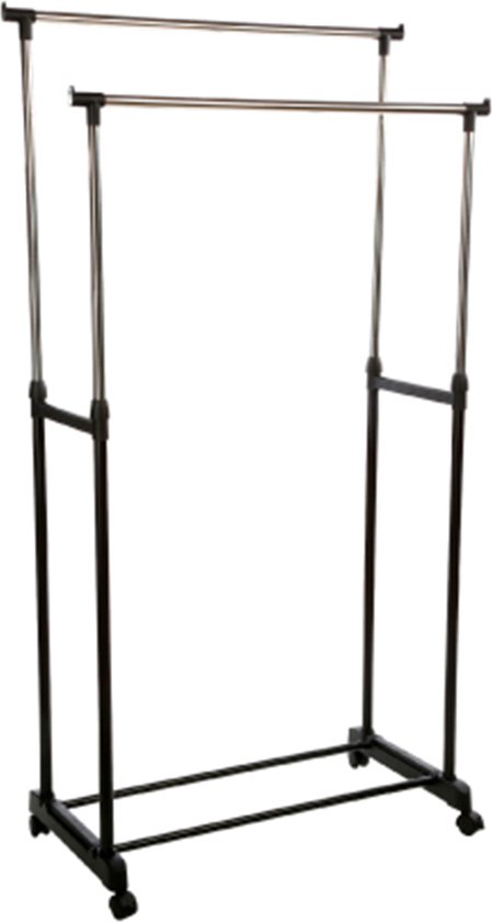 5Five Kledingrek met dubbele stangen - kunststof/metaal - zwart - 80 x 42 x 170 cm