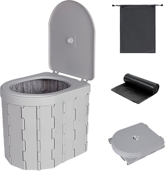 Draagbaar toilet - Camping toilet - Opvouwbaar - Met vuilniszakken - 28CM - voor buiten kamperen - Grijs