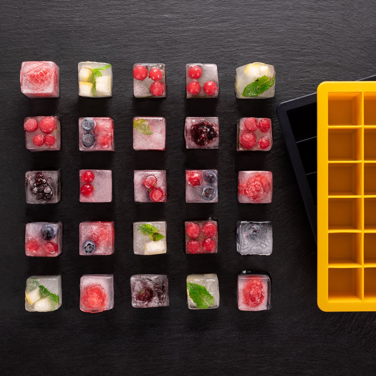 Blumtal Moule à Glaçons Silicone Avec Couvercle - Cubes Et Boules 3cm Gris/Jaune Sans BPA