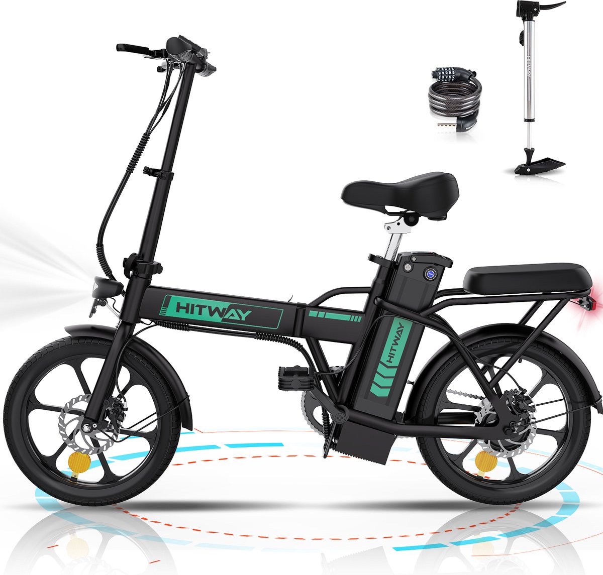 Vélo électrique Hitway | Vélo électrique pliable | 16 pouces | Moteur 250W  | Noir | bol