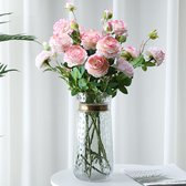 Zijden Boeket (1 tak, 3 bloemen) Pioen Boeket – 61cm hoog – 6 stelen - doe-het-zelf boeket – DIY – alle kunstbloemen los geleverd – Lente – multi color – Kunstbloemen - nep bloemen - nepbloemen - Wit roze rand