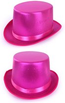 Roze hoge hoed metallic voor volwassenen