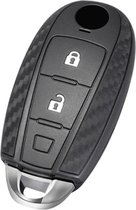 Zachte Carbon Sleutelcover met Knoppen - Sleutelhoesje Geschikt voor Suzuki Swift / Swift Sport / SX4 / Scross / Ignis / Vitara - Siliconen Materiaal - Sleutel Hoesje Cover - Auto Accessoires