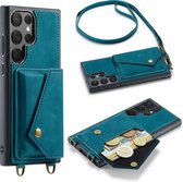 Casemania Hoesje Geschikt voor Samsung Galaxy S23 Ultra Emerald Green - Luxe Back Cover met Koord - Wallet Case - Pasjeshouder