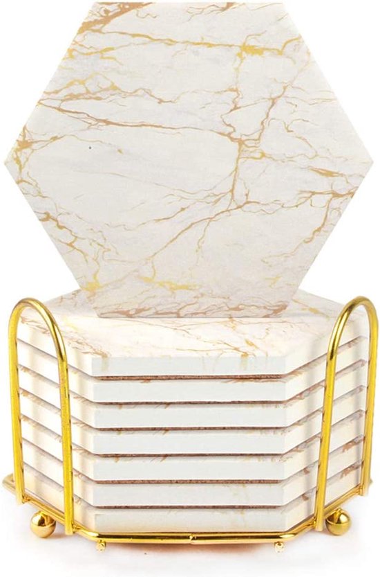 WORHE Marmeren onderzetter voor drankjes Set van 5 zeshoekige onderzetters voor koffie natuurlijk marmeren steen cadeau voor huisopwarming Home Decor Party Hotel White (DL021 WORHE Marmeren onderzetter voor drankjes Set van 5 zeshoekige onderzetters voor koffie natuurlijk marmeren steen cadeau voor huisopwarming Home Decor Party Hotel White (DL021