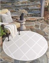 Flycarpets Caprenia Creme Buitenkleed Rond - Vloerkleed Buiten - Laagpolig Tuinkleed, Tuintapijt, Buitentapijt - 120 cm