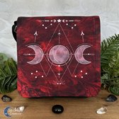 Drievoudige Maan Kleine Schoudertas - Triple Moon Design - Heks Symbool Pagan Tas - Klein Tasje Rood - Maan Magie Design - Maanheks illustratief ontwerp