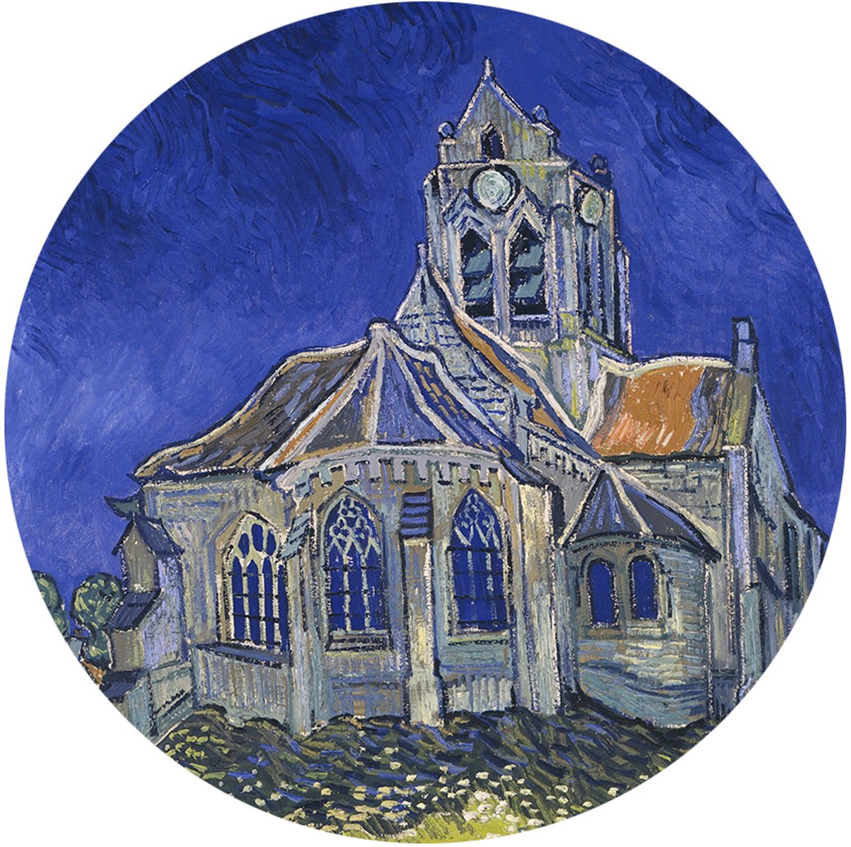 De kerk van Auvers sur Oise, Vincent van Gogh - Foto op Behangcirkel - ⌀ 100 cm