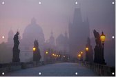 Wereldberoemde Karelsbrug in Praag bij dageraad - Foto op Tuinposter - 120 x 80 cm