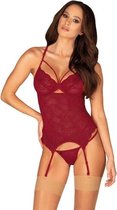 Obsessive Ivetta Kanten Korset Met String - Rood S/M