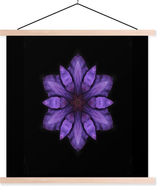 Mandala Clématite violet sur fond noir affiche scolaire lattes plates vierges 120x120 cm - Tirage photo sur poster textielposter (décoration murale salon / chambre)
