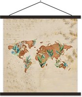 Affiche scolaire - Carte du Wereldkaart - Rétro - Plantes - 60x60 cm - Lattes noires