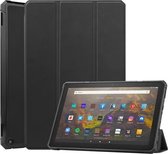 Voor Amazon Kindle Fire HD 10 2021 Custer Patroon Pure Kleur TPU Smart Tablet Holster met Slaapfunctie & 3-voudige Houder (Zwart)