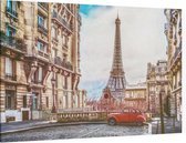 Uitkijk op Eiffeltoren vanuit klassiek straatbeeld van Parijs - Foto op Canvas - 90 x 60 cm