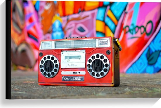 Canvas  - Rode Radio voor Graffiti Muur - 60x40cm Foto op Canvas Schilderij (Wanddecoratie op Canvas)
