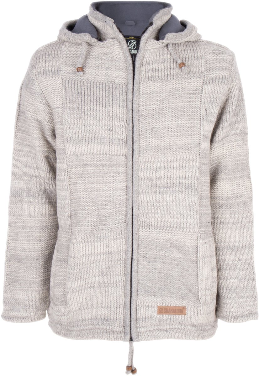 Gebreid Wollen Heren/Uni Vest van Schapenwol met Polyester Fleece voering en afneembare capuchon SHAKALOHA M Buster ZH 3XL Beigegrey