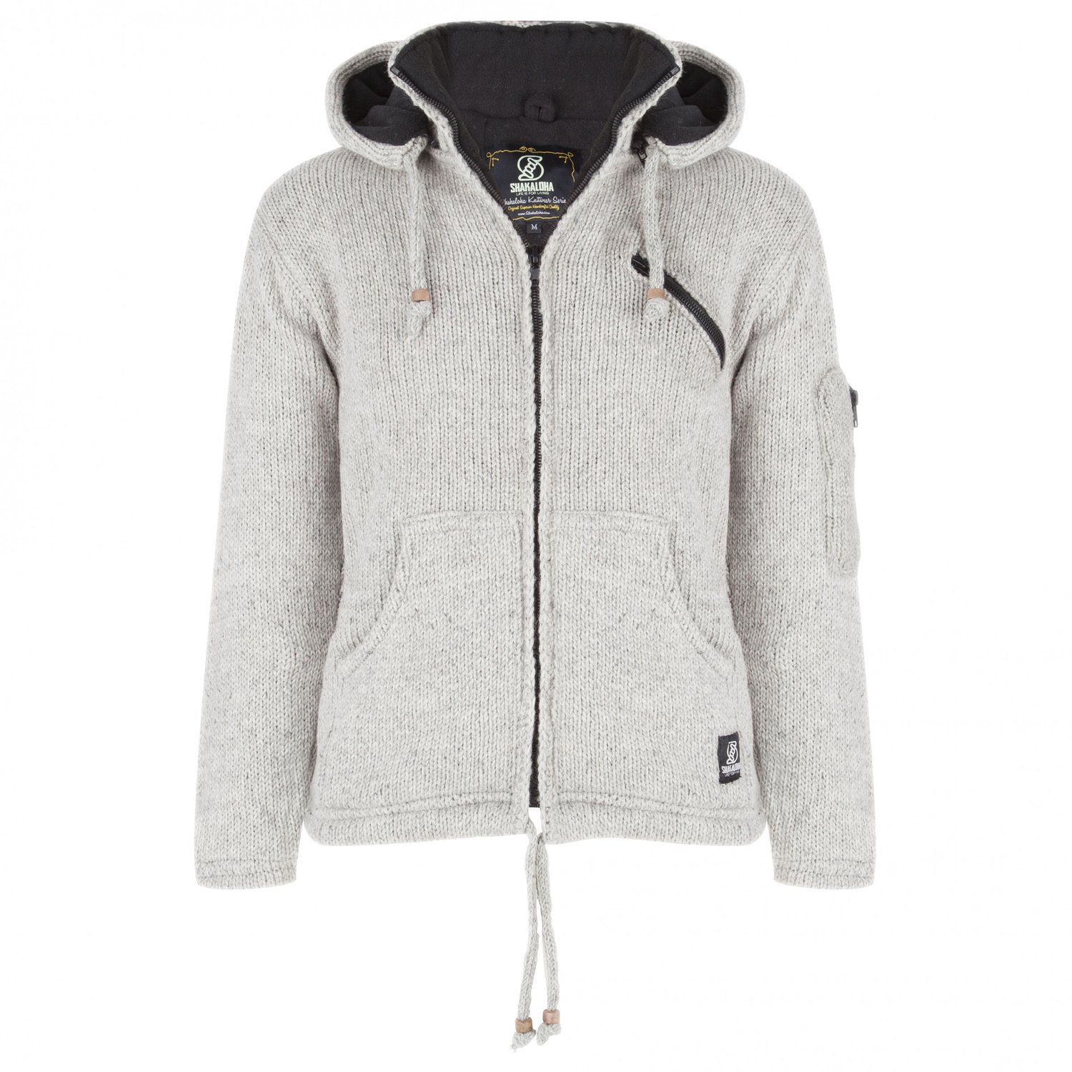 Gebreid Wollen Heren/Uni Vest van Schapenwol met Polyester Fleece voering en afneembare capuchon SHAKALOHA M Crush Ziphood 3XL Grijs